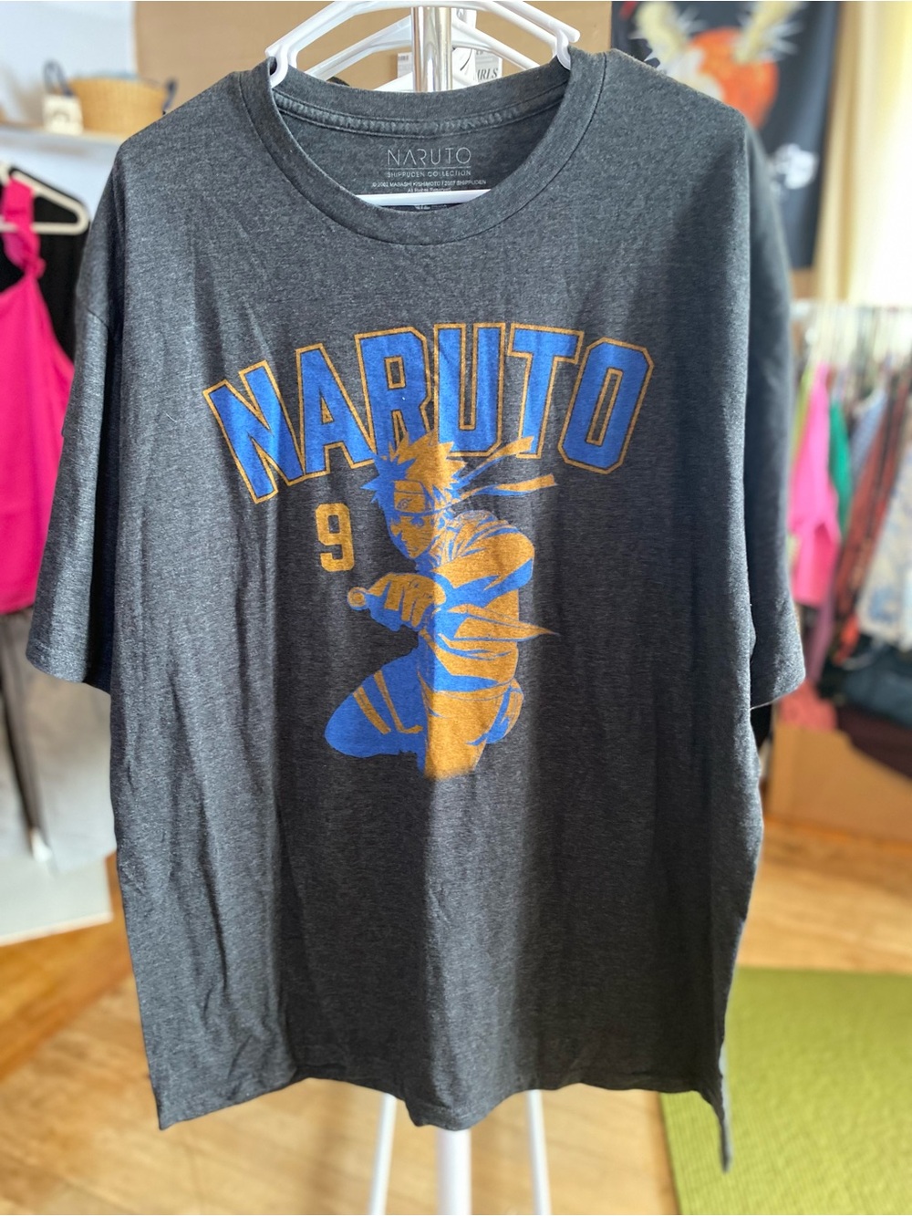 Naruto Graphic Tee for Men - Charcoal with Blue & Gold Print